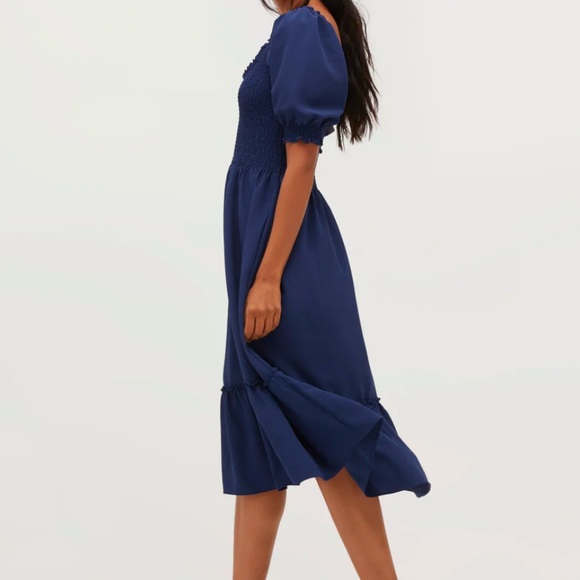 Hill House The Louisa Nap Dress Navy Crepe Blue Smocked Midi Dress NWT Pockets - Picture 8 of 16